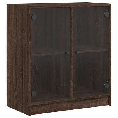 Armadio laterale con porte di vetro in rovere marrone 68x37x75,5 cm
