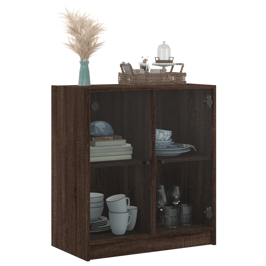 Armadio laterale con porte di vetro in rovere marrone 68x37x75,5 cm