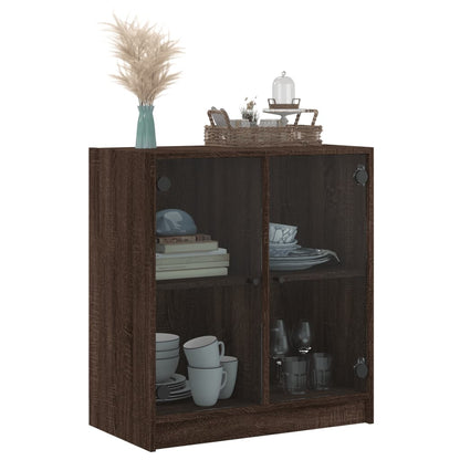 Armadio laterale con porte di vetro in rovere marrone 68x37x75,5 cm