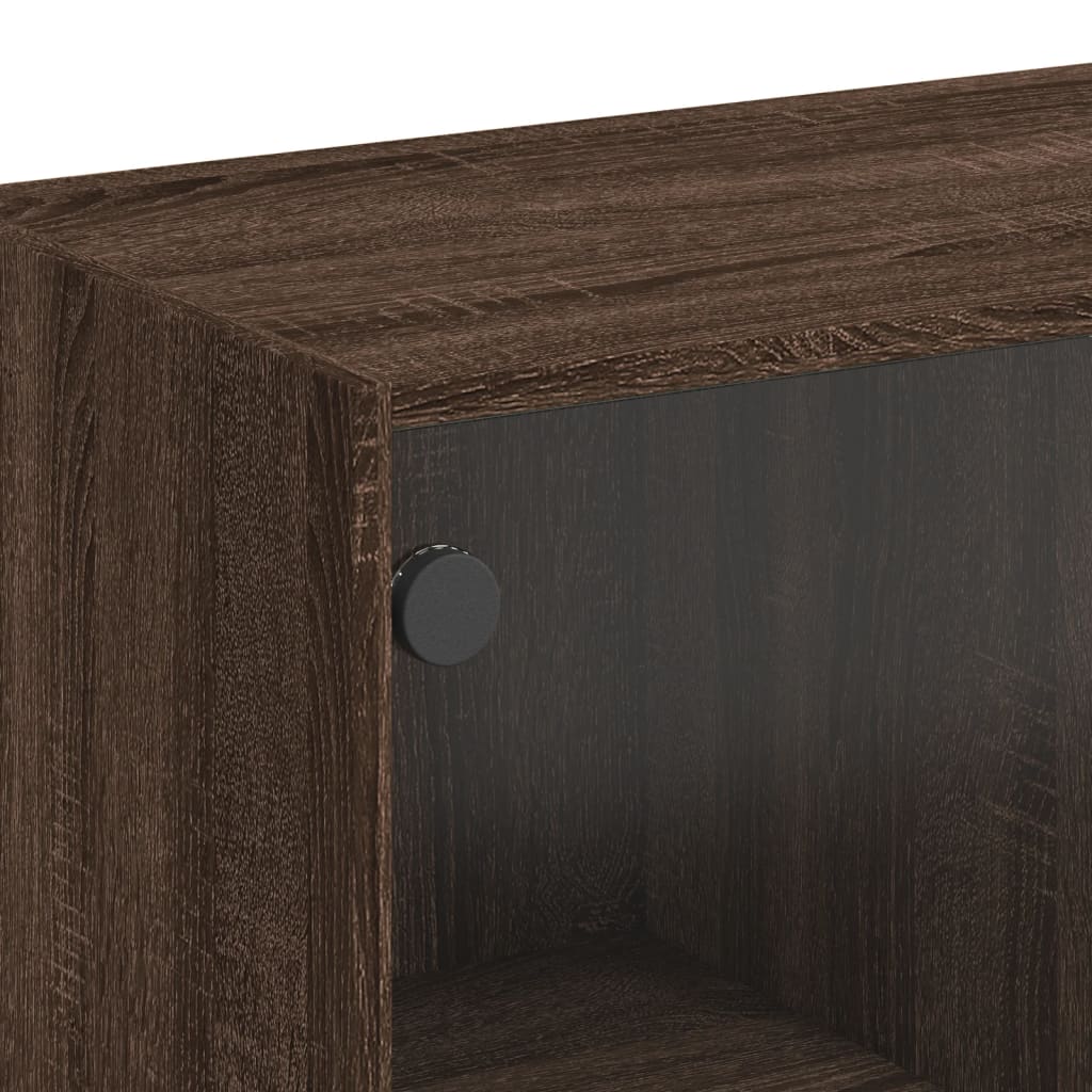 Armadio laterale con porte di vetro in rovere marrone 68x37x75,5 cm