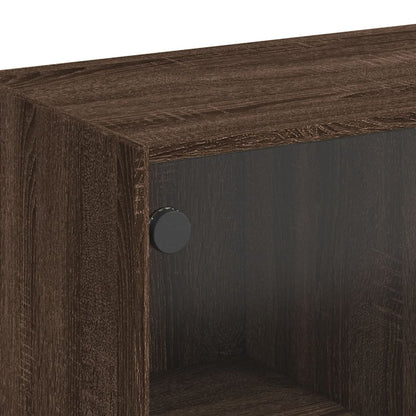 Armadio laterale con porte di vetro in rovere marrone 68x37x75,5 cm