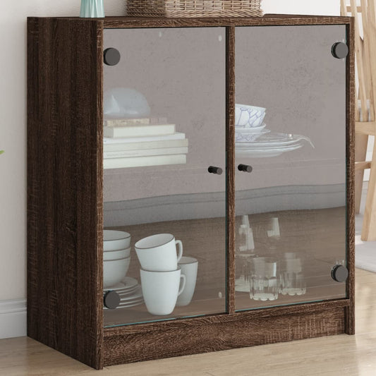 Armadio laterale con porte di vetro in rovere marrone 68x37x75,5 cm