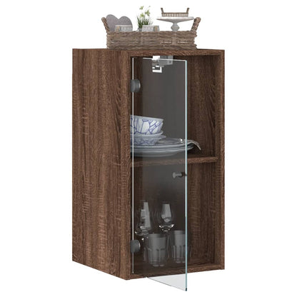 Wall cabinet with brown oak glass doors 35x37x68.5 cm