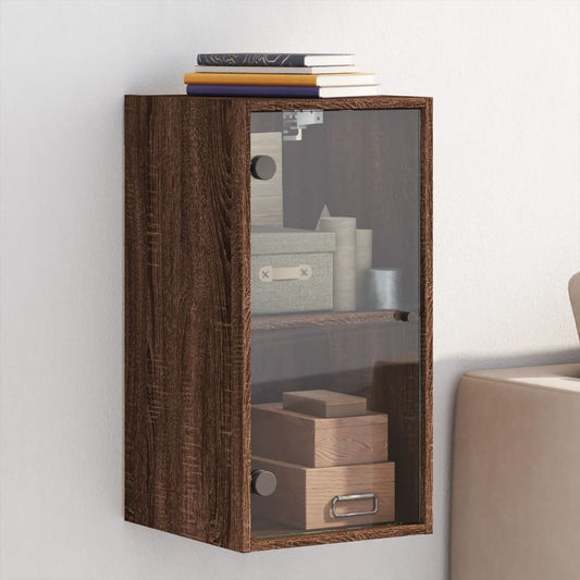 Wall cabinet with brown oak glass doors 35x37x68.5 cm