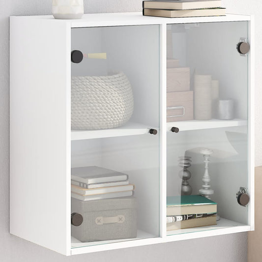 Wall cabinet with white glass doors 68x37x68.5 cm
