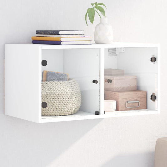 Wall cabinet with white glass doors 68.5x37x35 cm
