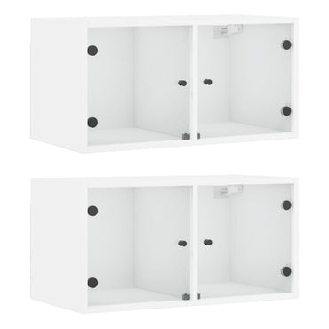Wall cabinets with glass doors 2 pcs white 68.5x37x35 cm