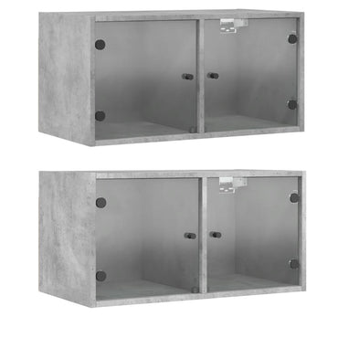 Wall cabinets and glass doors 2pcs Gray concrete 68.5x37x35cm