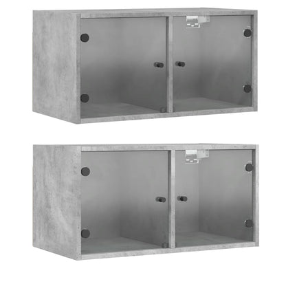 Wall cabinets and glass doors 2pcs Gray concrete 68.5x37x35cm