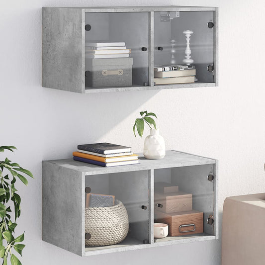 Wall cabinets and glass doors 2pcs Gray concrete 68.5x37x35cm