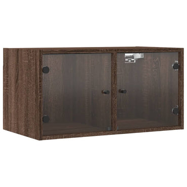 Wall cabinets glass doors 2 pcs brown oak 68.5x37x35cm