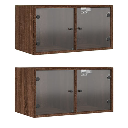 Armoires murales portes vitrées 2 pcs chêne marron 68,5x37x35cm