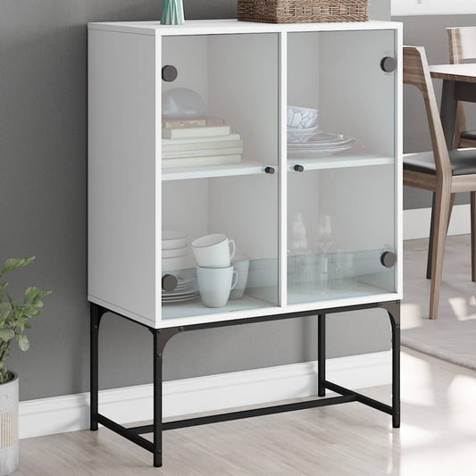 Armadio laterale con porte di vetro bianco 69x37x100 cm