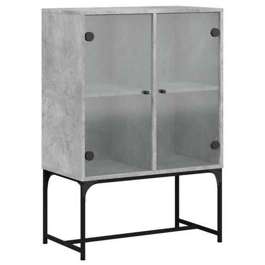 Armadio laterale con porte di vetro grigio in cemento 69x37x100 cm