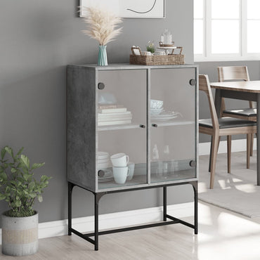 Armadio laterale con porte di vetro grigio in cemento 69x37x100 cm