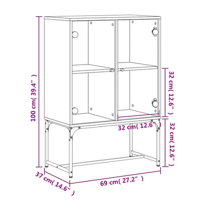 Armadio laterale con porte di vetro grigio in cemento 69x37x100 cm
