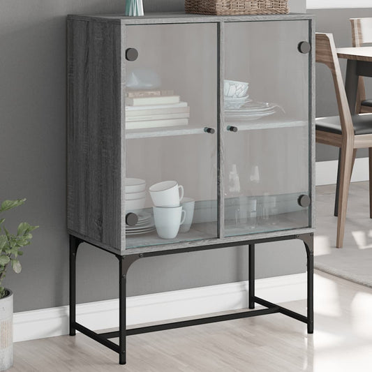 Armadio laterale con porte di vetro Sonoma grigio 69x37x100 cm