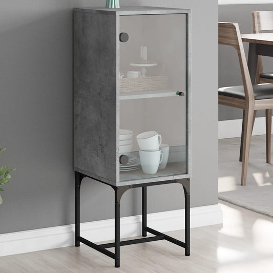 Armadio laterale con porta in vetro grigio in cemento 35x37x100 cm