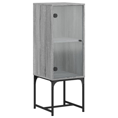 Armadio laterale con porta di vetro Sonoma grigio 35x37x100 cm