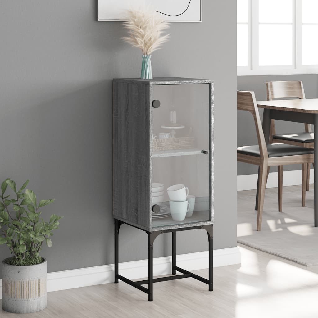 Armadio laterale con porta di vetro Sonoma grigio 35x37x100 cm