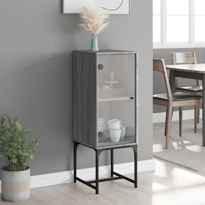 Armadio laterale con porta di vetro Sonoma grigio 35x37x100 cm
