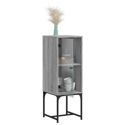 Armadio laterale con porta di vetro Sonoma grigio 35x37x100 cm