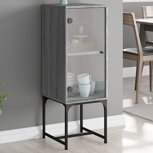 Armadio laterale con porta di vetro Sonoma grigio 35x37x100 cm