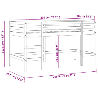 Lit mezzanine enfants en pin massif, blanc ou noir