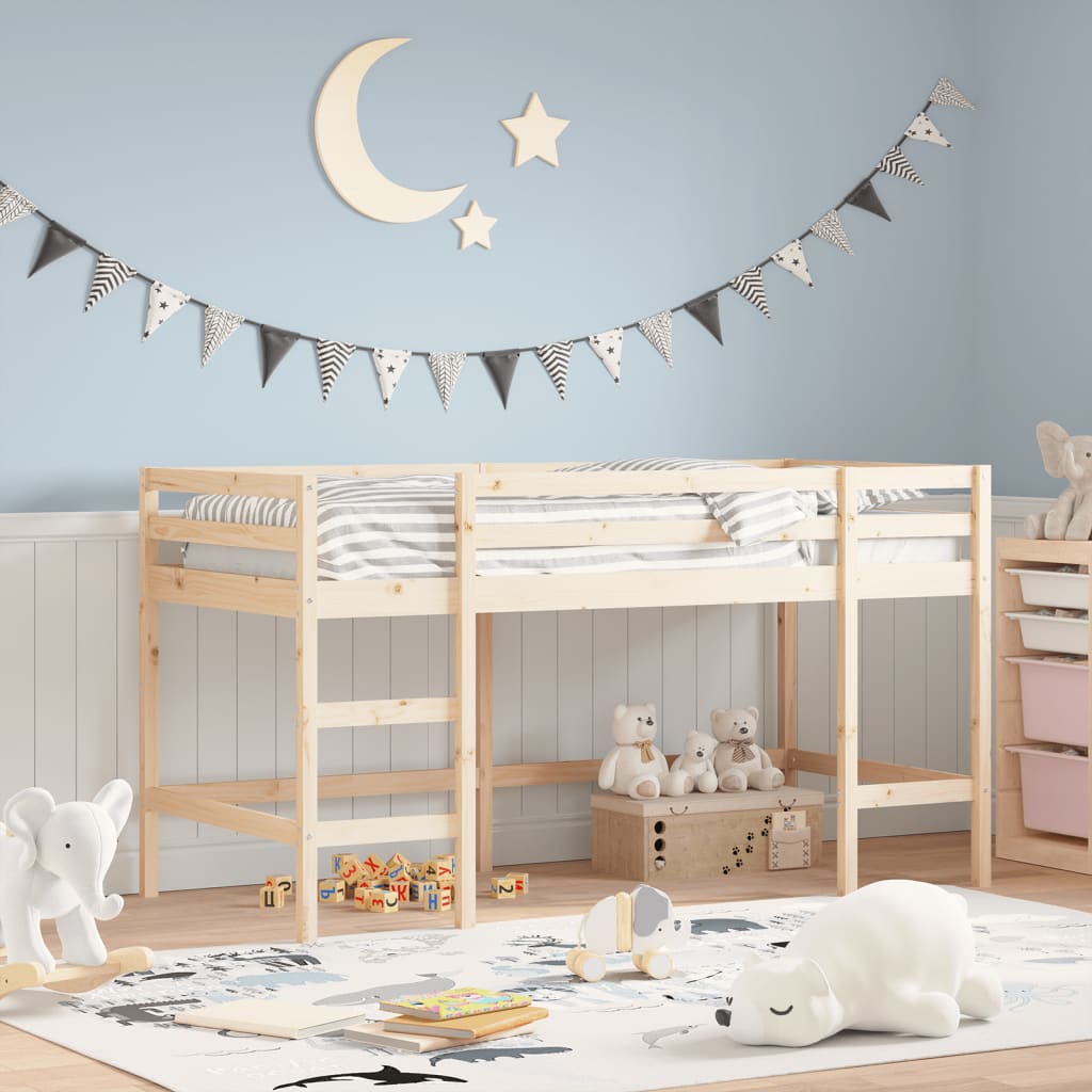 Mezanine cama crianças em pinheiro sólido, branco ou preto