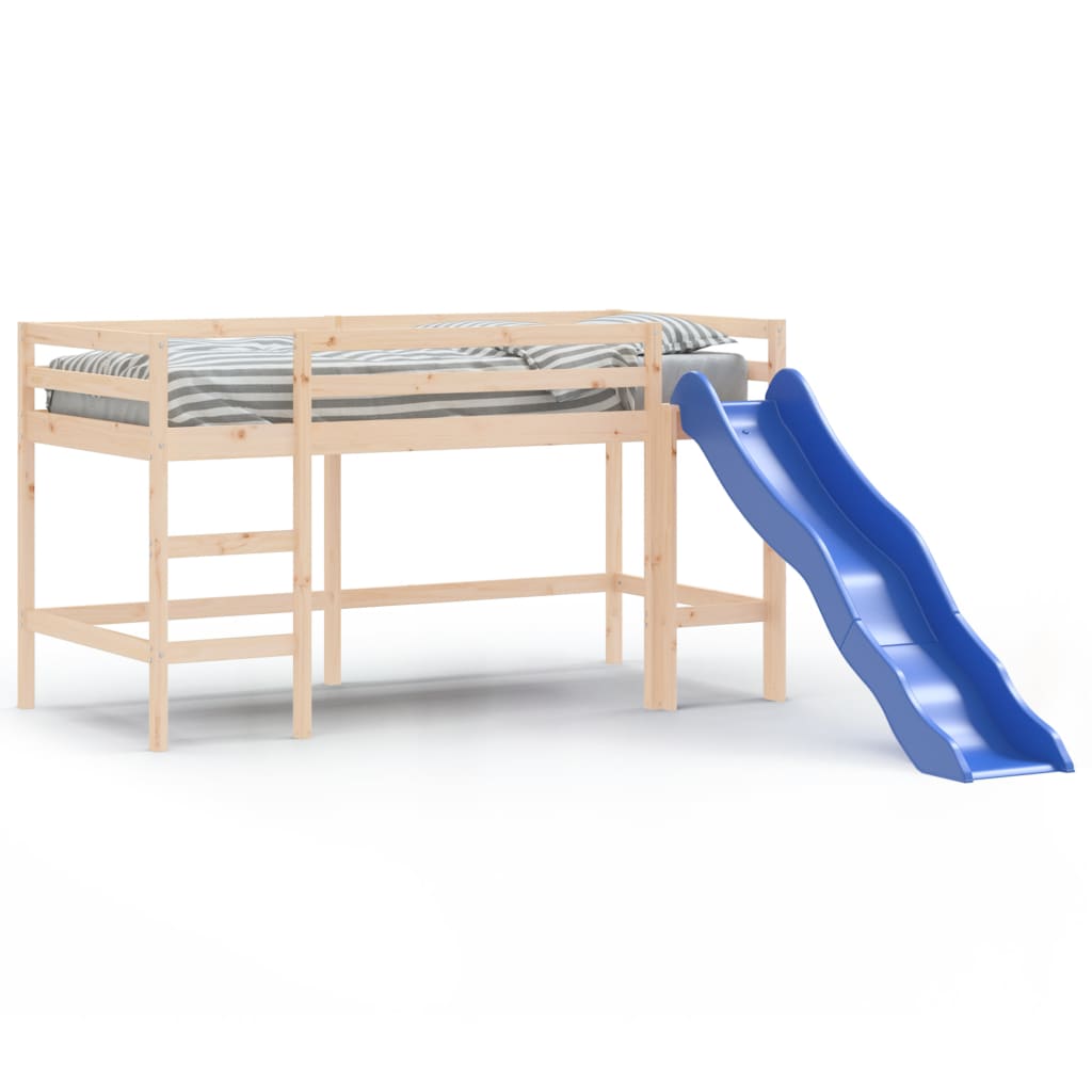 Cama de mezanina infantil com deslizamento em pinheiro sólido, branco ou preto