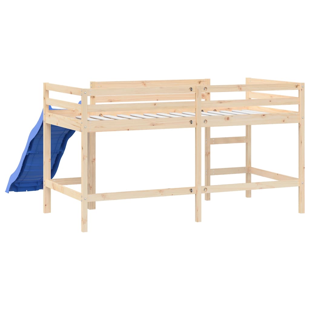 Cama de mezanina infantil com deslizamento em pinheiro sólido, branco ou preto