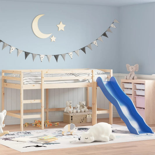 Lit mezzanine enfants avec toboggan en pin massif, blanc ou noir