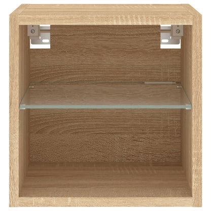 Meubles TV muraux lumières LED 2 pcs chêne sonoma 30x28,5x30 cm