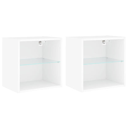 Tables de chevet murales avec lumières LED 2 pcs blanc