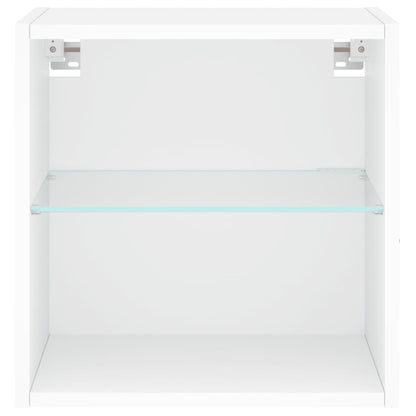 Tables de chevet murales avec lumières LED 2 pcs blanc