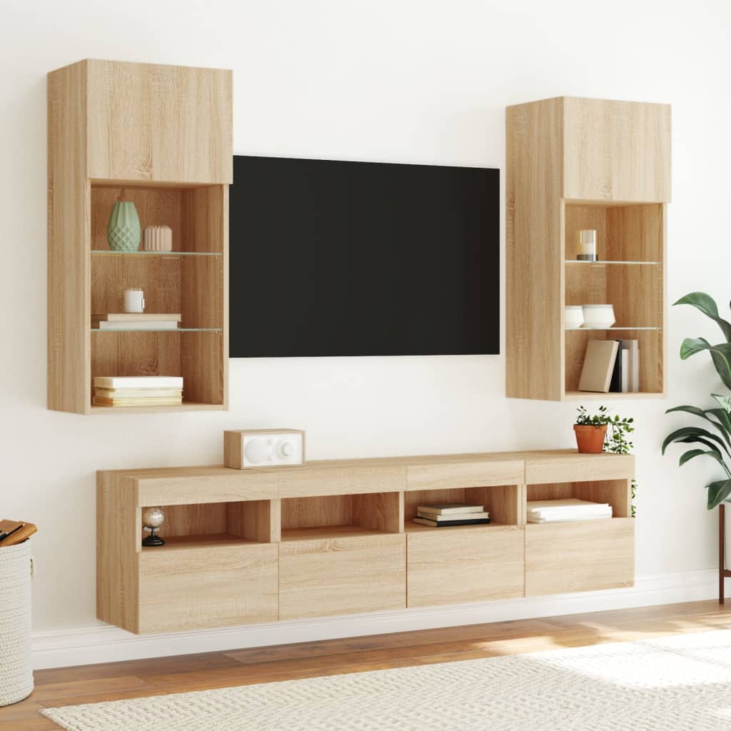 Meuble TV mural avec lumières LED chêne sonoma 40x30x40 cm
