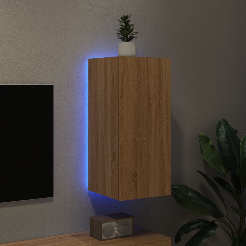 Meuble TV mural avec lumières LED chêne sonoma 30,5x35x70 cm