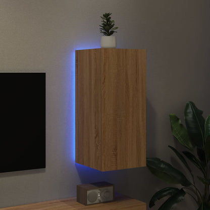 Meuble TV mural avec lumières LED chêne sonoma 30,5x35x70 cm
