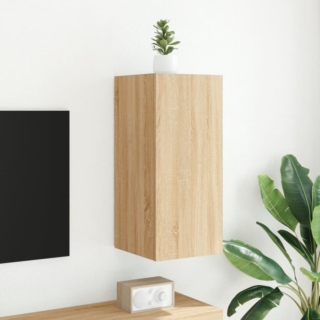 Meuble TV mural avec lumières LED chêne sonoma 30,5x35x70 cm