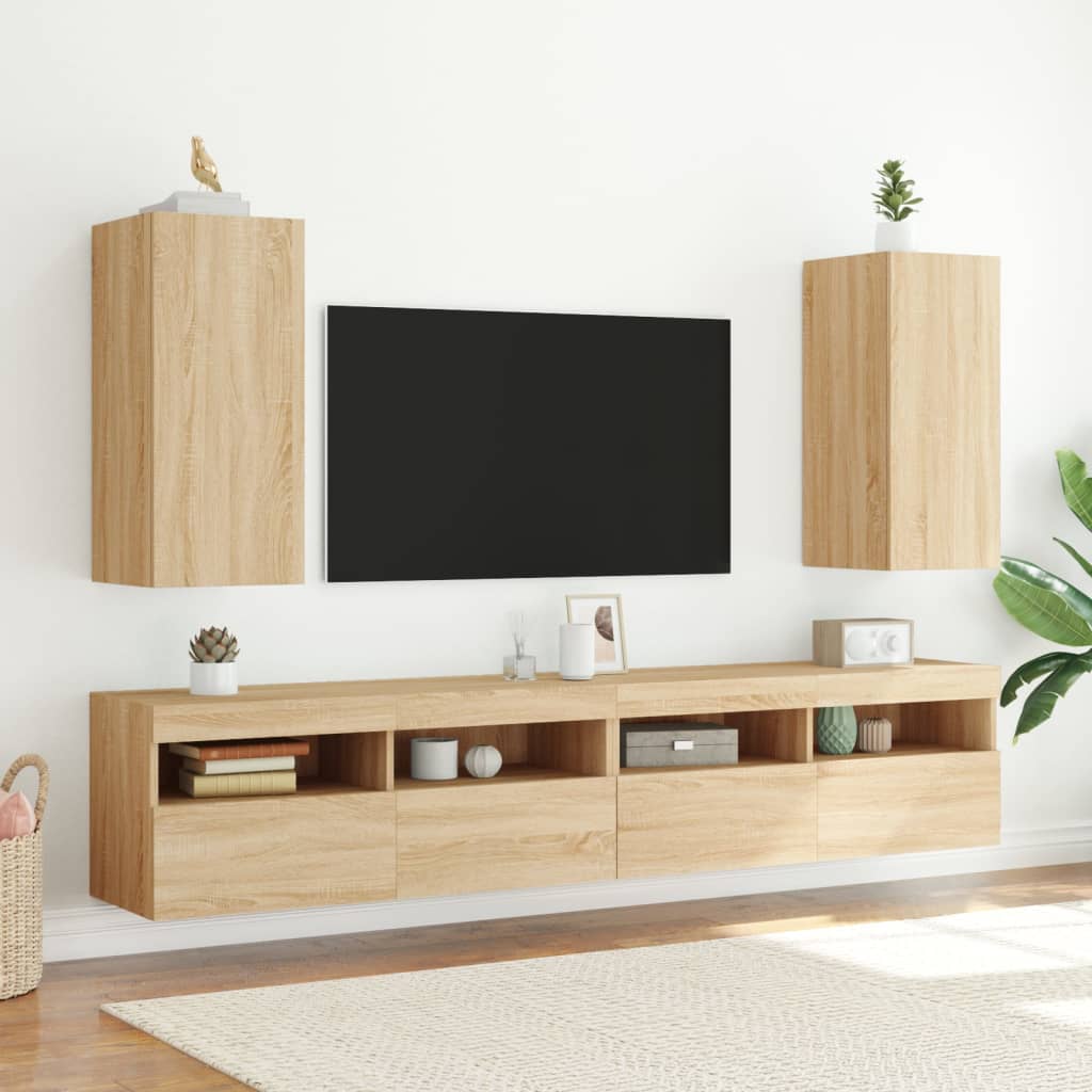 Meuble TV mural avec lumières LED chêne sonoma 30,5x35x70 cm