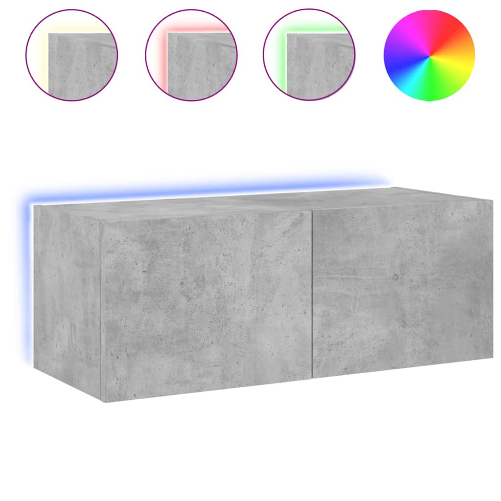 Meuble TV mural avec lumières LED gris béton 80x35x31 cm