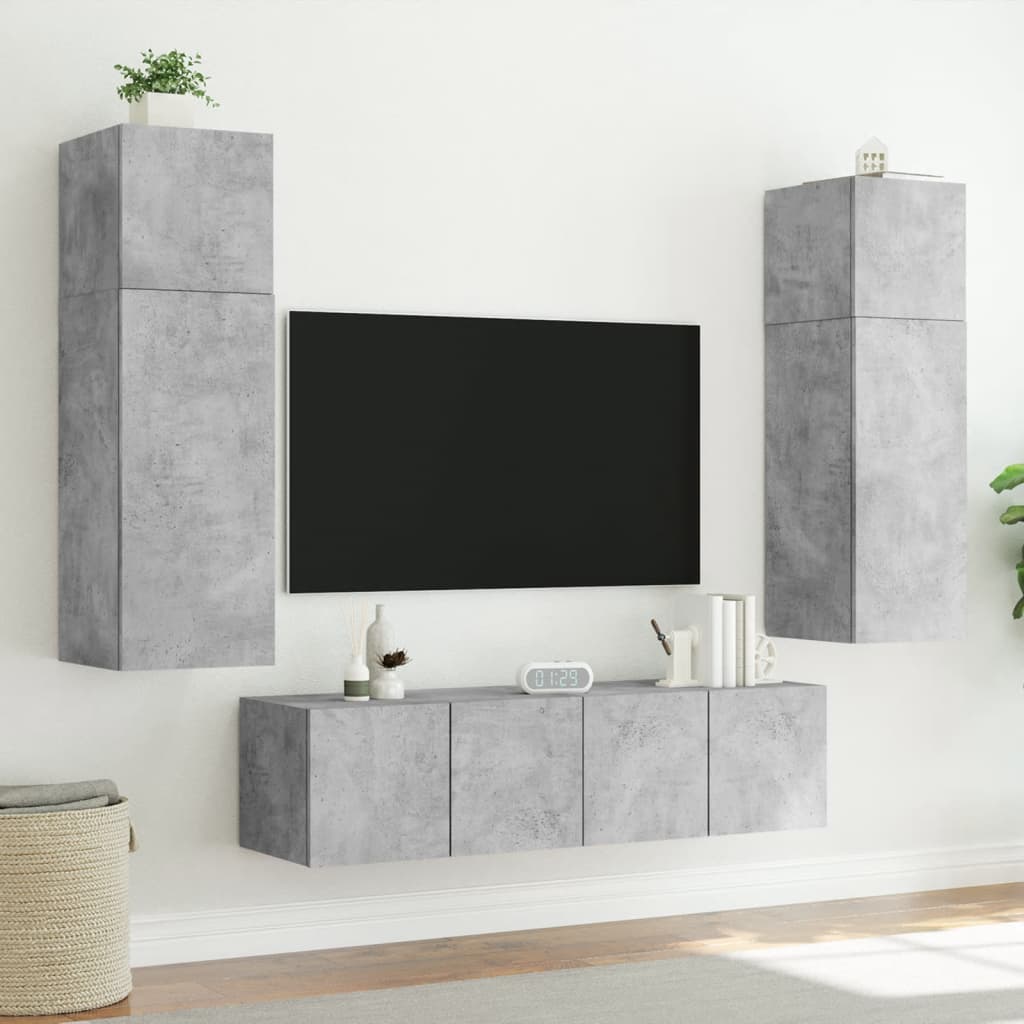 Meuble TV mural avec lumières LED gris béton 80x35x31 cm