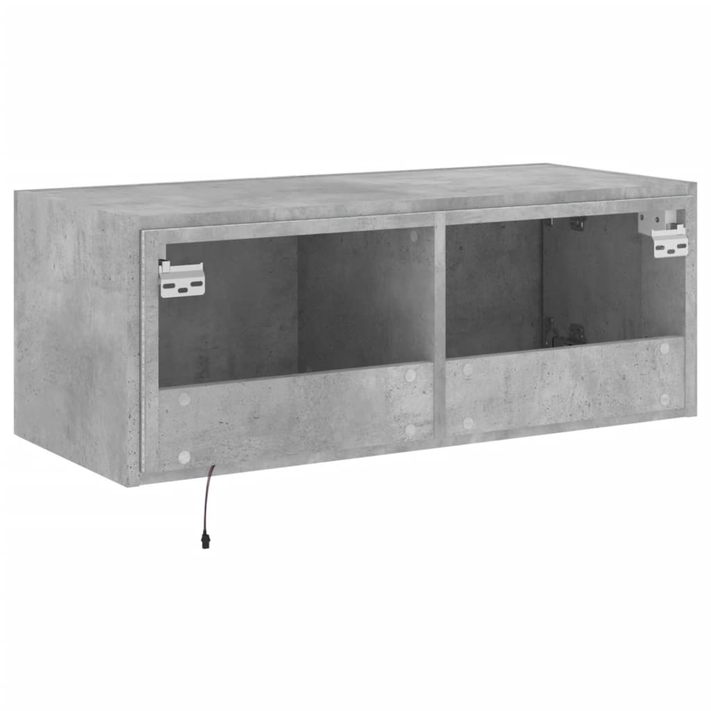 Meuble TV mural avec lumières LED gris béton 80x35x31 cm