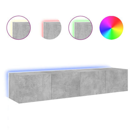 Meubles TV muraux et lumières LED 2pcs gris béton 80x35x31 cm