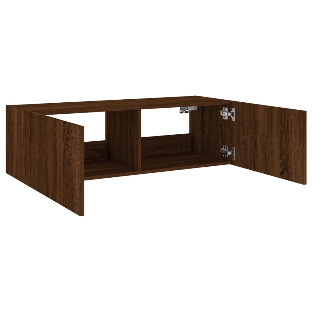 Meuble TV mural avec lumières LED chêne marron 100x35x31 cm
