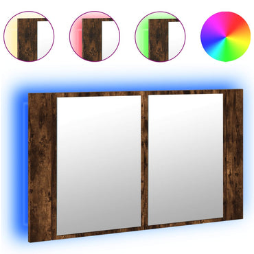 Geräucherte Eiche -LED -Spiegelschrank 80x12x45 cm Acryl