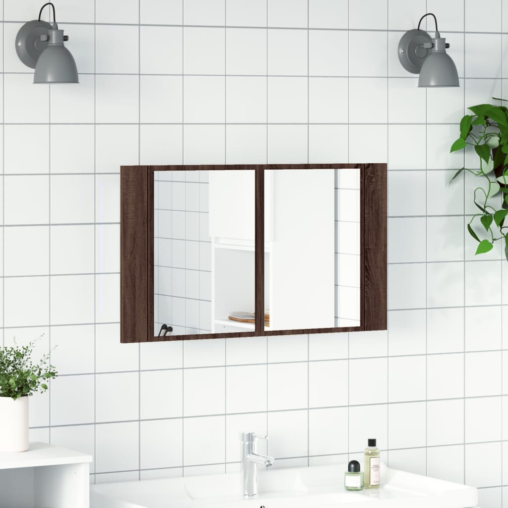 Mobile a specchio con quercia marrone 80x12x45 cm