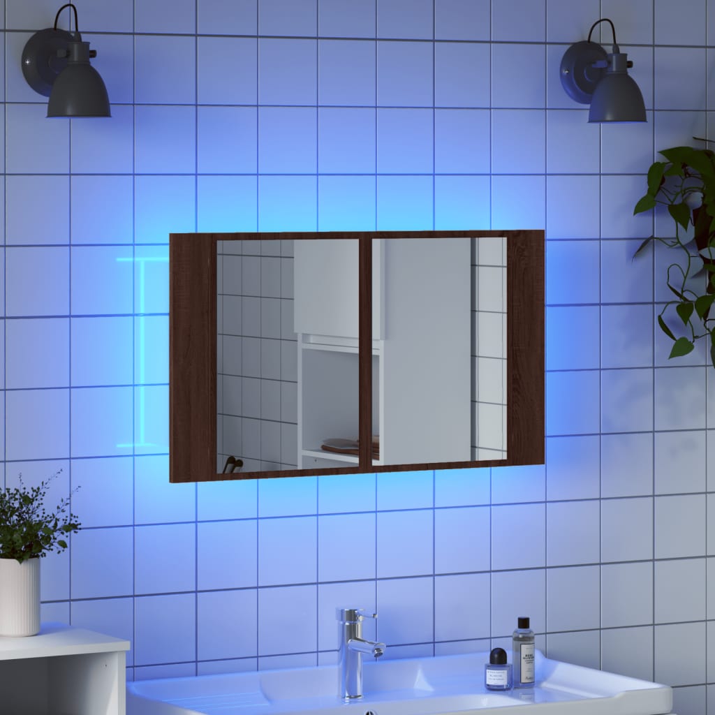 Mobile a specchio con quercia marrone 80x12x45 cm
