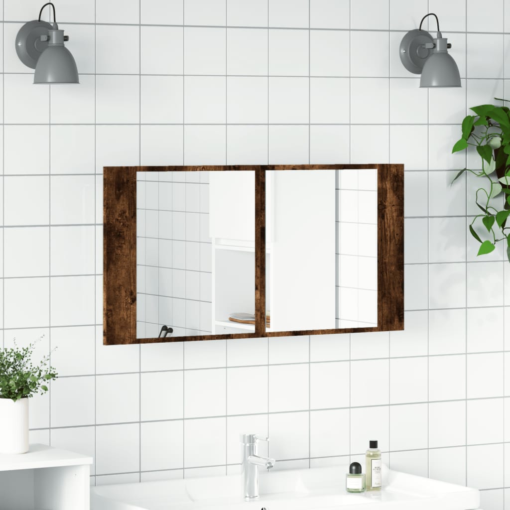 Mobile a specchio da bagno in quercia affumicata 90x12x45 cm acrilico