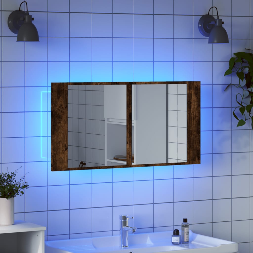 Mobile a specchio da bagno in quercia affumicata 90x12x45 cm acrilico